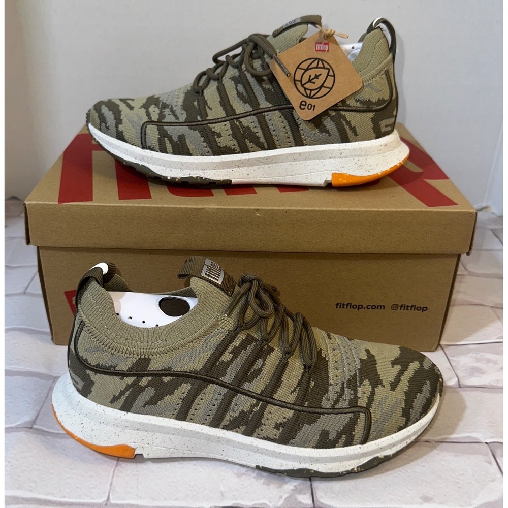 FitFlop Vitamin FF E01 Camo Knit Sports Sneakers Mossy Mix FG4-968-030 Womens 5